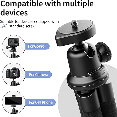 Aureday Phone Tripod, Flexible Tripod for iPhone and Android Cell Phone, Portable Small Tripod with Wireless Remote and Clip for Video Recording/Vlogging/Selfie Black - Image 2
