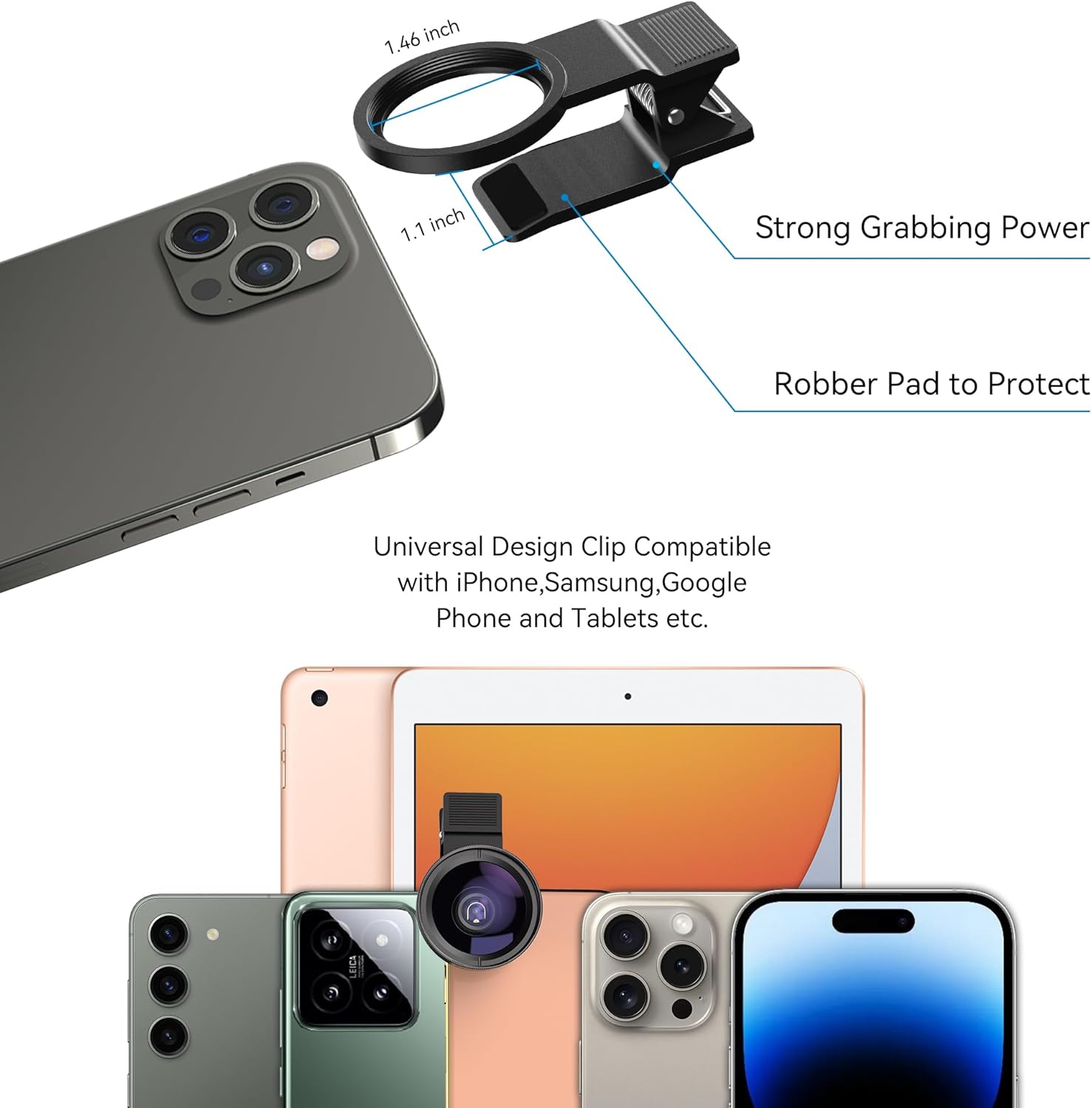 2 in 1 Phone Camera Lens Kit for iPhone and Android, 12.5X Macro Lens and 0.45X Wide Angle Lens Phone Lens Attachment with Travel Bag - Image 6