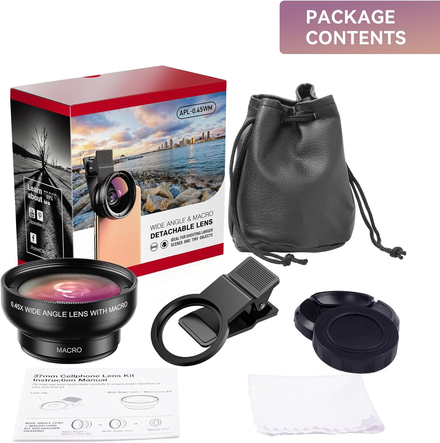 2 in 1 Phone Camera Lens Kit for iPhone and Android, 12.5X Macro Lens and 0.45X Wide Angle Lens Phone Lens Attachment with Travel Bag - Image 5