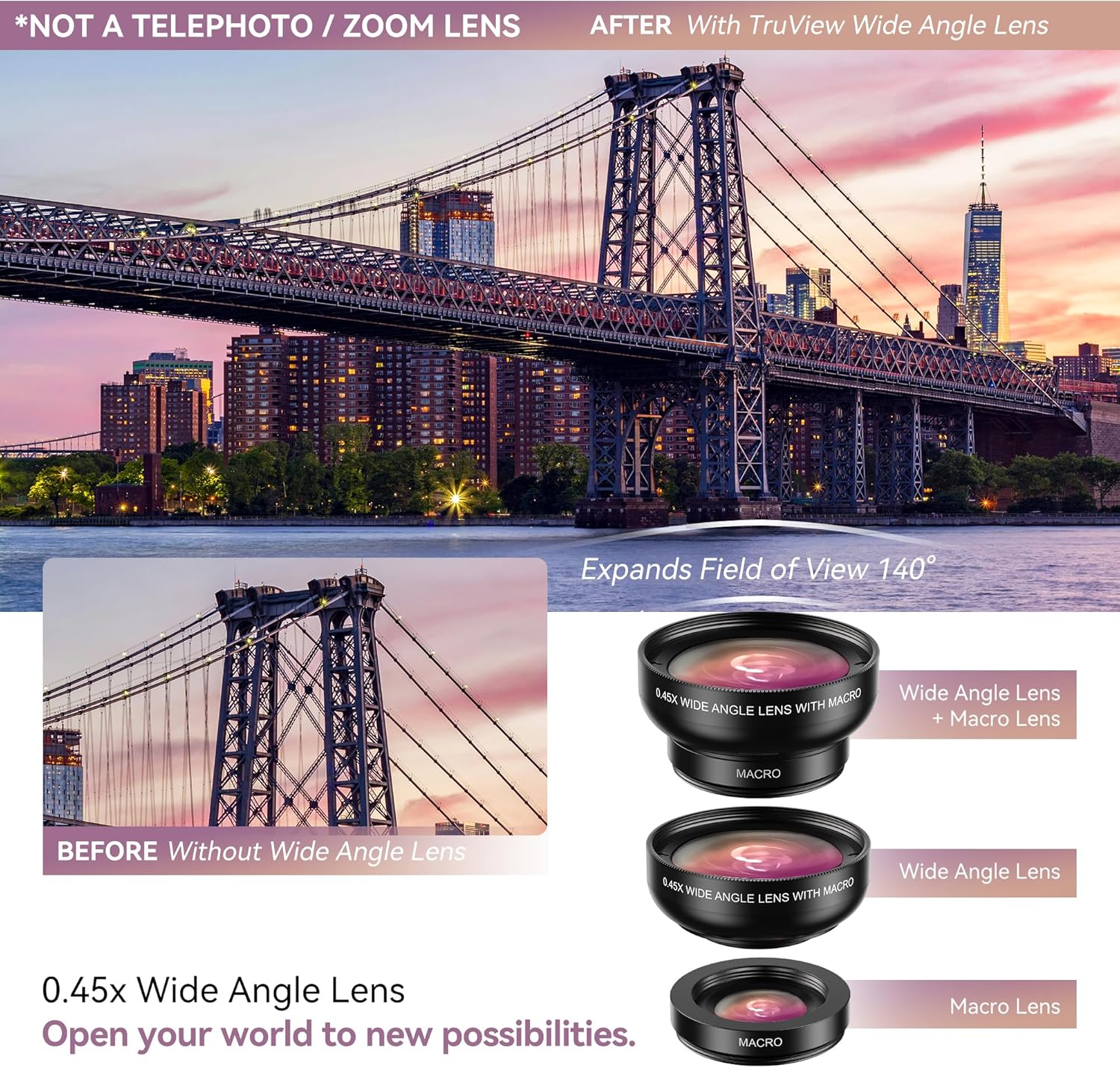 2 in 1 Phone Camera Lens Kit for iPhone and Android, 12.5X Macro Lens and 0.45X Wide Angle Lens Phone Lens Attachment with Travel Bag - Image 3